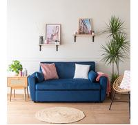 Happy Garden Canapé convertible Matt – 2 places en velours bleu, dossier inclinable et coussins