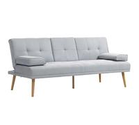 HOMCOM Canapé Convertible 3 Places, canapé-lit rembourré avec Dossier réglable 3 Niveaux, 2 Coussins et 2 Porte-gobelets intégrés, Tissu de Lin, pour Salon, Chambre d'amis, Petit Espace, Gris Clair