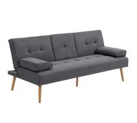 HomCom Canapé convertible 3 places – dossier 3 niveaux, 2 coussins, porte-gobelets – lin gris foncé