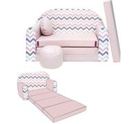 Canapé convertible lit enfant NINO avec pouf et coussin - Rose zigzag