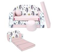 Mon Mobilier Design Nino Canapé Convertible lit pour Enfant avec Pouf et Coussin Oeko-TEX Hérissons Rose Clair