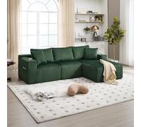 Canapé Convertible Modulaire - Ensemble d'Angle avec Chaiselongue & 2 Places, weicher Cordbezug, avec 5 Coussins, Pochettes, Porte-Gobelets, Mousse Haute Densité, Canapé Compressé pour Salon (Vert)