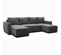 Canapé convertible panoramique PHARELL 5/6 places - Tissu velours côtelé anthracite - Coffre de rangement - L297xP155xH85cm