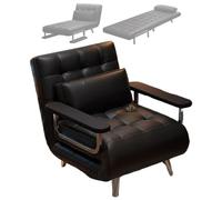 Canapé Convertible Pas Cher Chaise Longue Convertible 3 en 1 Fauteuil Lit Pliant Rétro avec Dossier Réglable en 5 Positions pour Petit Espace, Bureau Ou Salon, Noir 198×66cm