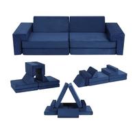 Canapé Convertible pour Enfant 2 Places,Canapé de Jeu Enfants Modulable en Mousse Haute densité,Housse Lavable,Fauteuil/Chauffeuse Enfant Convertible pour Salle de Jeux,Chambre,Salon(8pcs,Bleu)