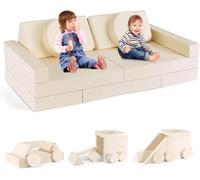 Canapé Convertible pour Enfant, Canapé de Jeu pour Enfants et Fauteuil -Conforme à la réglementation européenne, ((Ensemble de canapés pour Enfants 14 pièces - Beige))