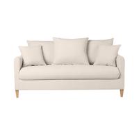 Canapé convertible scandinave 3 places en tissu effet velours beige et bois clair LOUISE