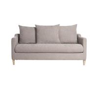 Canapé convertible scandinave 3 places en tissu effet velours taupe et bois clair LOUISE