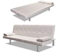 vidaXL Canapé-lit Réglable avec 2 Oreillers Cuir Synthétique Blanc Crème Salon