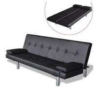 Vidaxl Canapé-Lit Réglable Avec Deux Oreillers Similicuir Noir Noir