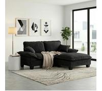 Canapé D Angle 3 Places Chenille Noire Canapé Modulable FloraGrace Pour Salon Ottomane Mobile 194x151x90cm