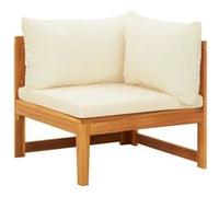 vidaXL Bois d'Acacia Solide Canapé d'Angle avec Coussins Canapé d'Angle de Patio Meuble de Terrasse Canapé de Jardin Extérieur Blanc Crème