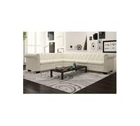 vidaXL Canapé d'angle Chesterfield 6 Places en Similicuir Blanc