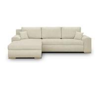 Canapé d'angle convertible - 5 places - INDIAN - Tissu velours côtelé Beige - Coffre de rangement - 289 x 94/188 x 88 cm