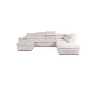 Canapé d angle con ible panoramique 5 a 6 places DAYTONA Tissu Lincoln pearl Avec coffre