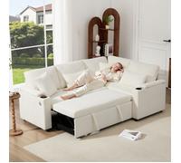 Canapé d angle convertible 206 5x141 cm - FloraGrace avec rangement, port USB et porte gobelet, récamière droite fixe - Beige
