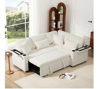 Canapé d’angle convertible 4 places beige L 206,5 x P 141 x H 86 cm, coffre, USB, récamière droite