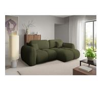 Canapé d’angle convertible 4 places PILENIA en tissu bouclette vert - 270 cm