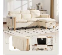 Canapé d’angle convertible avec pouf de rangement - Style nordique - Canapé 3 places - Canapé en L réversible