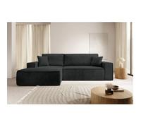 Canapé d’angle convertible - FARESE NEW - en velours côtelé - noir - gauche