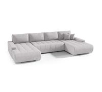 Canapé d’angle en U Draco Gris Clair Velours- convertible avec coffre, tissu facile à nettoyer, design minimaliste