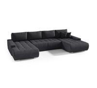 Canapé d’angle en U Draco Noir Velours- convertible avec coffre, tissu facile à nettoyer, design minimaliste