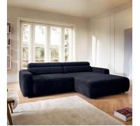 Canapé d’angle - FANDO - assise électrique - en chenille - bleu marine - droit