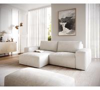 Canapé d’angle Lanzo 230x155 cm bou lanc crème méridienne réversible avec pouf