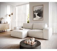 Canapé d’angle Lanzo 230x155 cm bouclé blanc crème méridienne réversible