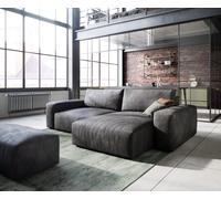 Canapé d’angle Lanzo 230x155 cm similicuir vintage anthracite méridienne réversible avec pouf