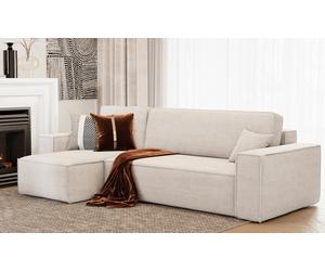 Canapé d angle Lisa convertible en velours côtelé avec coffre : Beige