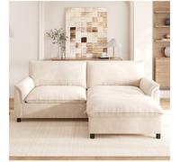 Canapé d’angle modulable AESVAR 3 places en chenille beige avec pouf mobile et coffre, 216 x 77 x 82 cm