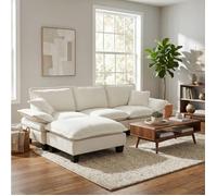 Canapé d’angle modulable en L EVRYAE 264 x 155 x 90 cm avec ottomane mobile 4 places chenille beige