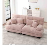 Canapé d’Angle Nuageux en Chenille pour Salon - Cadre en Bois Massif, 2 Coussins Lombaires + 2 Coussins, Chenille Rose Clair