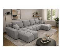 Canapé d’angle panoramique convertible COLINIA effet nuage en tissu gris - 6 places - 325 cm