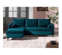 Canapé d angle réversible convertible POLAR BESTMOBILIER 4 places velours bleu canard 220 cm