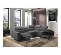 Canapé d'angle 1 relax électrique avec coffre couleur Gris foncé angle à droite - Longueur 364 x Profondeur 309 x Hauteur 78-98 cm
