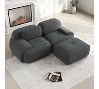 Canapé d'angle 2 places rembourré avec accoudoirs incurvés et base antidérapante. Canapé d'angle modulable，velours côtelé, avec 1 pouf amovible, salons et autres espaces , sans assemblage.gris