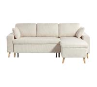 Canapé d'angle MARIA SCANDINAVE réversible convertible avec coffre en velours côtelé - Beige