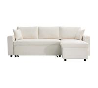 MARIA - Canapé d'angle réversible, convertible en velours côtelé avec coffre - Blanc