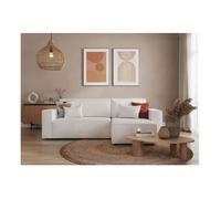 Canapé d'angle 3 places convertible réversible CLARISSE avec coffre en tissu bouclette - Blanc - L269 x P159 x H89cm - LOUNGITUDE