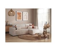 Canapé d'angle 3 places convertible réversible CLARISSE avec coffre en velours côtelé - Beige - L269 x P159 x H89cm - LOUNGITUDE