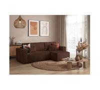 Canapé d'angle 3 places convertible réversible CLARISSE avec coffre en velours côtelé - Marron - L269 x P159 x H89cm - LOUNGITUDE