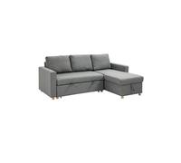 Canapé d'angle 3 places convertible - méridienne réversible - coffre de rangement intégré - garnissage mousse haute densité 24D - tissu polyester aspect lin gris Gris