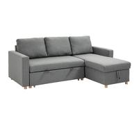 Canapé d'angle 3 places convertible - méridienne réversible - coffre de rangement intégré - garnissage mousse haute densité 24D - tissu polyester aspect lin gris Gris