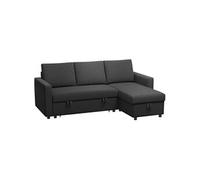 Canapé d'angle 3 places convertible réversible - coffre intégré - garnissage mousse haute densité - tissu noir