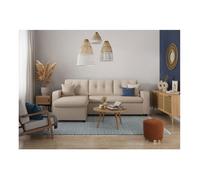 Canapé d'angle 3 places convertible réversible MARIUS en tissu - Beige - L220 x P146 x H84cm - LOUNGITUDE