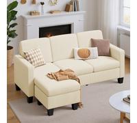 Canapé d'angle 3 places en L avec méridienne, petit canapé d'angle en lin et coton mélangés, modèle Cord Cloud pour salon, 188 x 136,5 x 89 cm, blanc Design moderne et élégantCe canapé séduit par ses 
