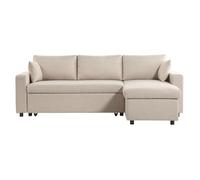 Canapé d'angle 3 places MARIA réversible, convertible avec coffre en tissu - Beige - L227 x P146 x H81cm - LOUNGITUDE