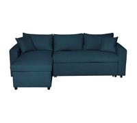 Canapé d'angle 3 places MARIA réversible, convertible avec coffre en tissu - Bleu - L227 x P146 x H81cm - LOUNGITUDE